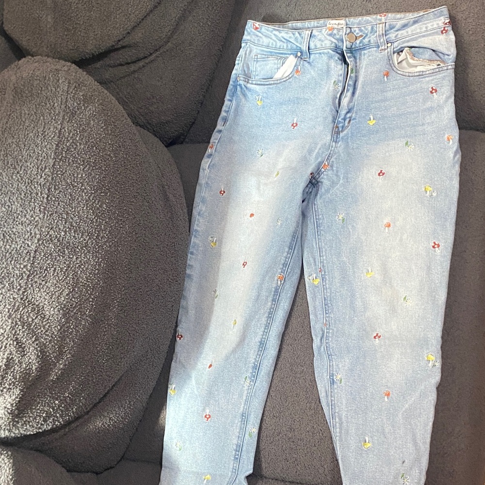 love, Fire Light Blue Embroidered Jeans